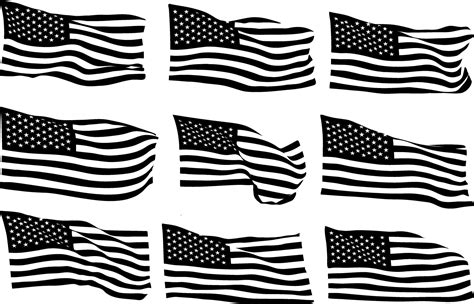 Collection Of Silhouettes In The Wind Waving Usa Flag A Set Of