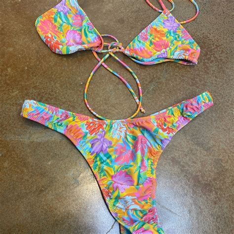 Swim Nwot String Bikini Thong Style Set Floral Printed 10 Original Custom Print Poshmark