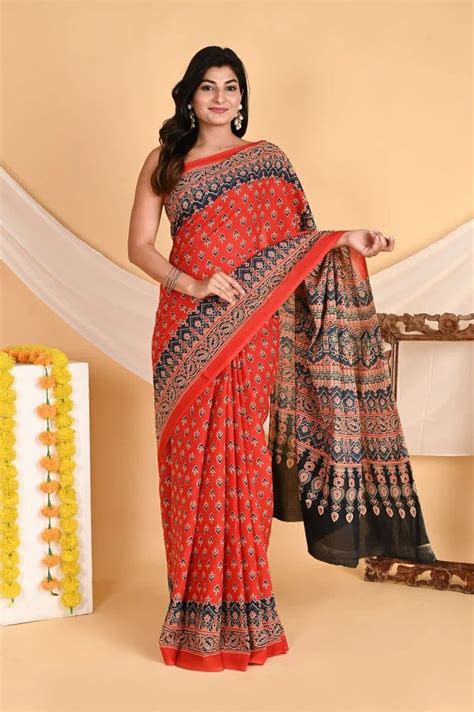 Red Hand Block Printed Cotton Mulmul Saree 5 5 M At Rs 600 Piece In Jaipur