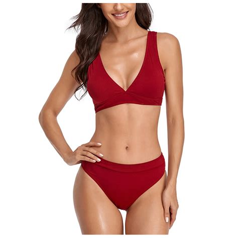 Top Selling Women S Bikini Hight Waist Fashion Sexy Hanging Neck Solid Color Lace Up Split