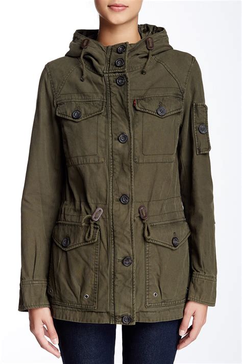 Levis Cotton Hooded Military Jacket In Army Green Green Lyst