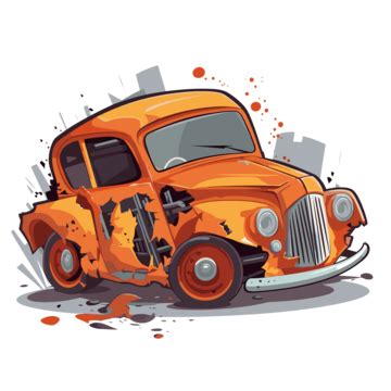 Carro Destruído Vetor PNG Adesivo Clipart Carro Antigo Em Splats