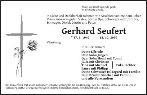 Traueranzeigen Von Gerhard Seufert Trauer Flz De