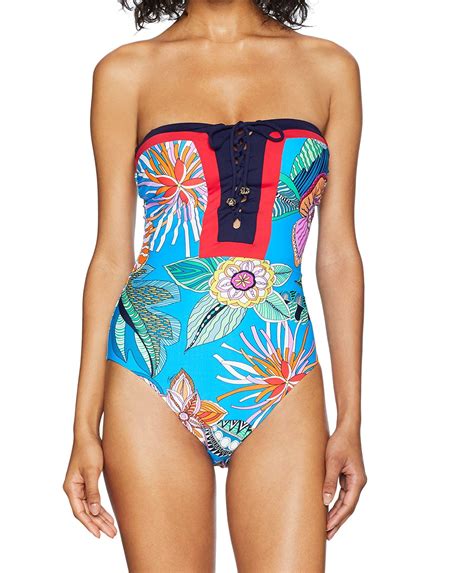 Trina Turk Women S Standard Lace Front Bandeau One Piece Swimsuit