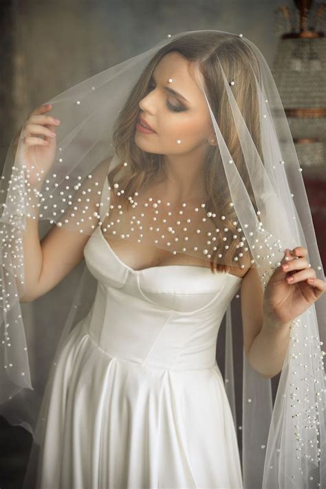 Pearl Edge Wedding Veil Wedding Veil Chapel Bridal Modern Fingertip