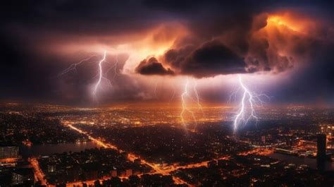 Premium Ai Image A Lightning Storm Over A City With A City In The