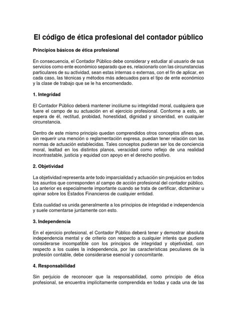 El Código De Ética Profesional Del Contador Público Pdf Contador