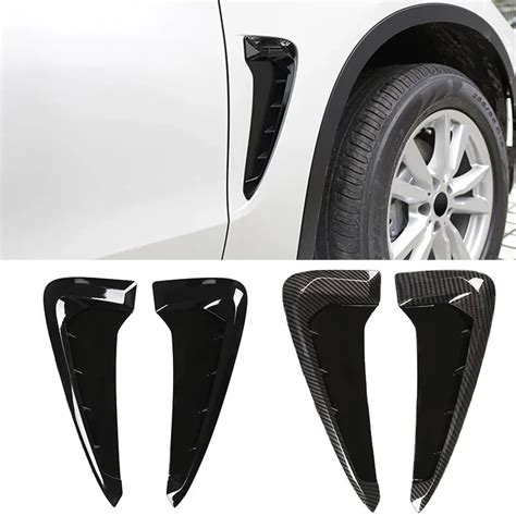 2pcs Abs Black Carbon Fiber Car Shark Gills Side Fender Vent Stickers For Bmw X5 F15