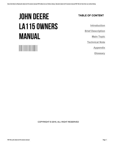 John Deere La115 Owners Manual By Eugene Issuu