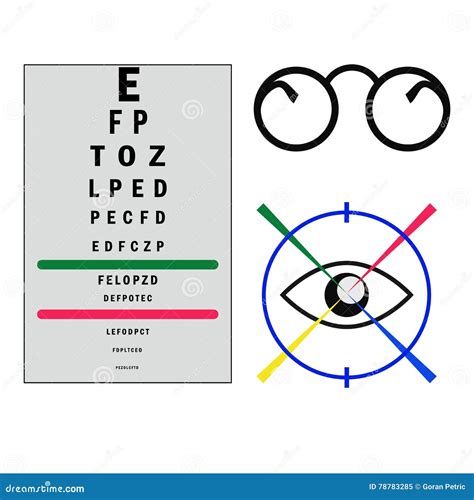 De Brievenaffiche Van De Oogtest Met Glazen En Oogpictogram En Stock