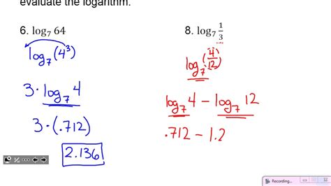 Algebra 2 Section 6 5 Properties Of Logarithms Youtube