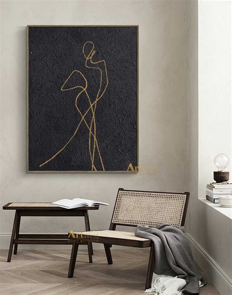 Large Minimalist Art Black Painting Gold Canvas Art Naked Etsy