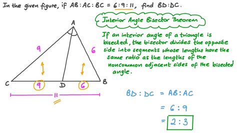 Question Video Finding The Ratio Between Two Side Lengths Using The Angle Bisector Theorem Nagwa