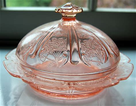 Vintage Pink Depression Jeanette Glass Cherry Blossom Covered Butter