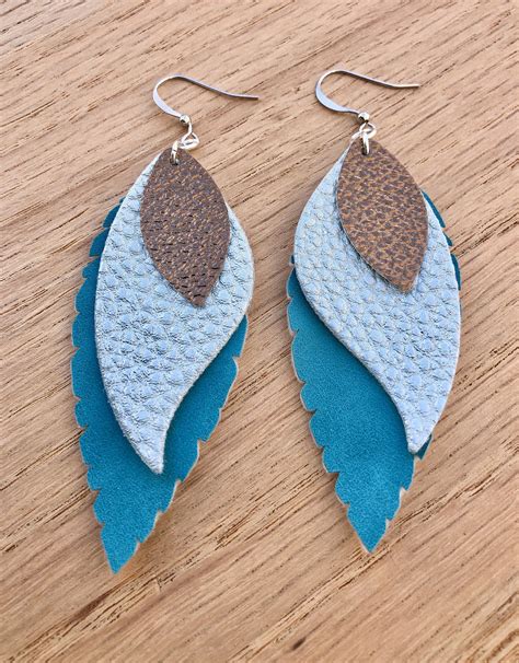 Feather Faux Earrings Layered Faux Leather Trendy Earrings Etsy