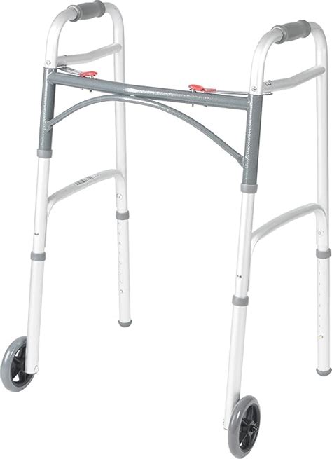 Drive Medical Deluxe Two Button Folding Walker With Wheels Silver