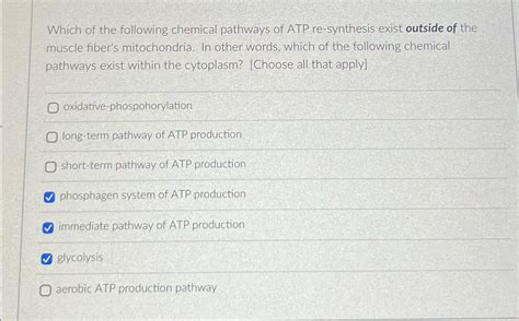 Solved Which of the following chemical pathways of ATP | Chegg.com