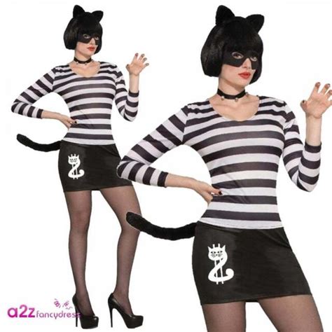 Cat Burglar Halloween Fancy Dress Costume Outfit Womens Adult Uk 10 14