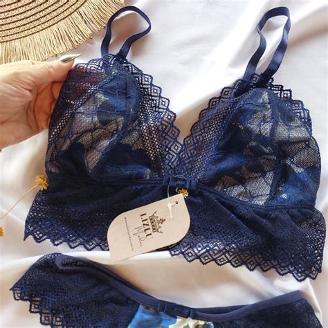 Conjunto Lingerie Renda Azul Marinho Sem Bojo Lizlu Modas