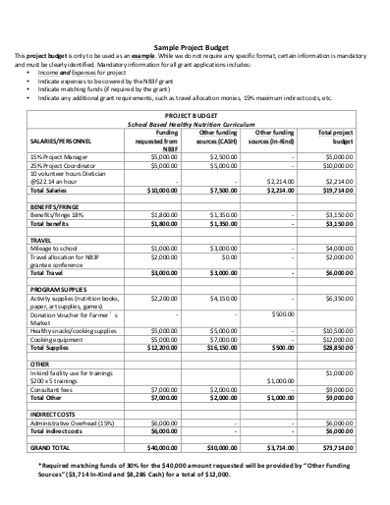 Project Budget Examples Format Pdf