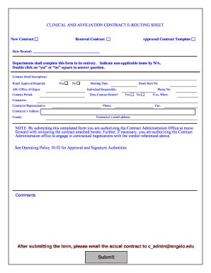 Fillable Online Angelo CONTRACT ROUTING SHEET TTU Fax Email Print