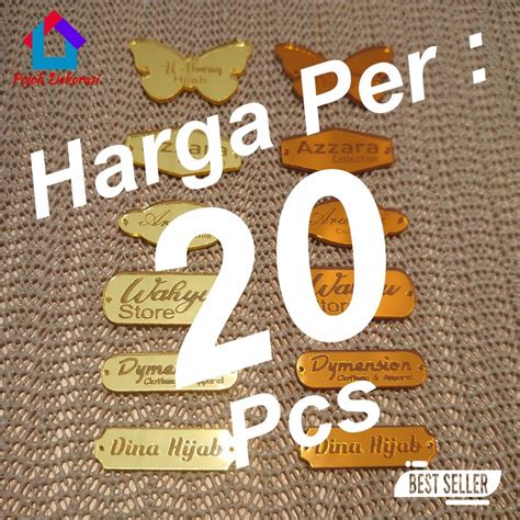 Jual Custom Nama Merek Label Hijab Akrilik Mirror Murah Harga Per 20