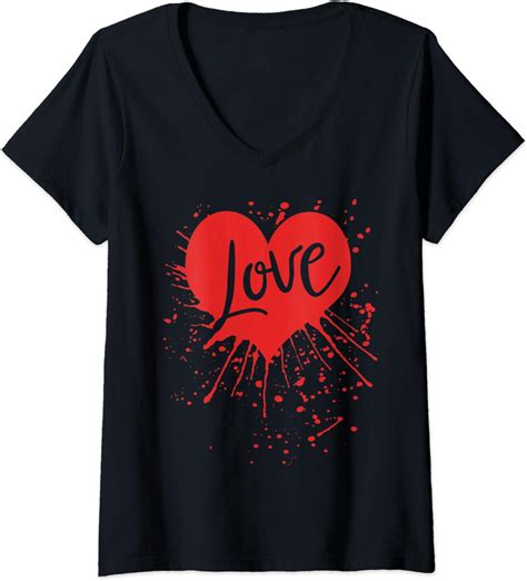 Womens Valentines Day Artsy Love Red Heart Splatter V Neck T Shirt Clothing Shoes