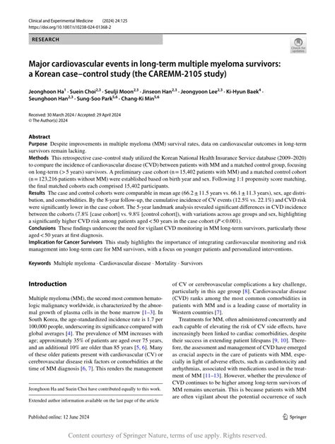 Pdf Major Cardiovascular Events In Long Term Multiple Myeloma Survivors A Korean Casecontrol