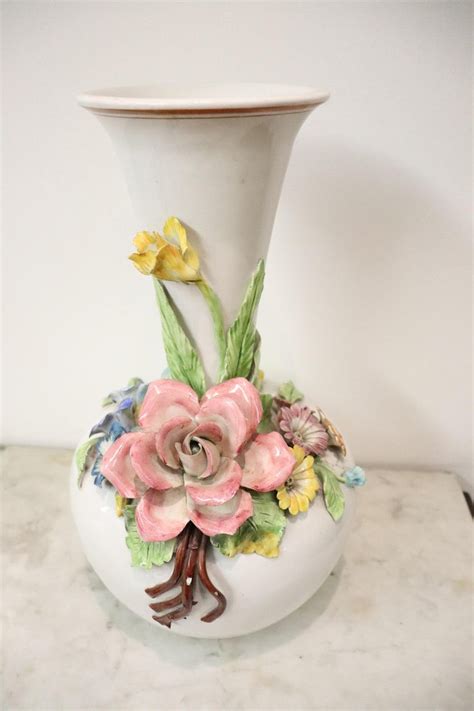 20th Century Artistic Hand Painted Ceramic Vase With Floral Decoration