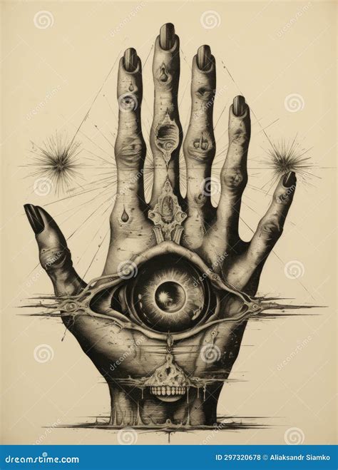 A Drawing of a Hand with an Eye and Fingers Stock Photo - Image of sign ...