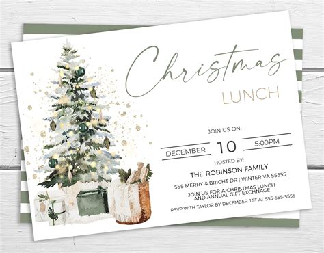 Editable Christmas Lunch Party Invitation, Brunch Luncheon Dinner Winter Holiday Invite ...