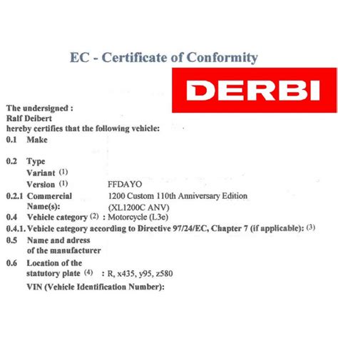 Certificat de conformité Européen pour DERBI moto