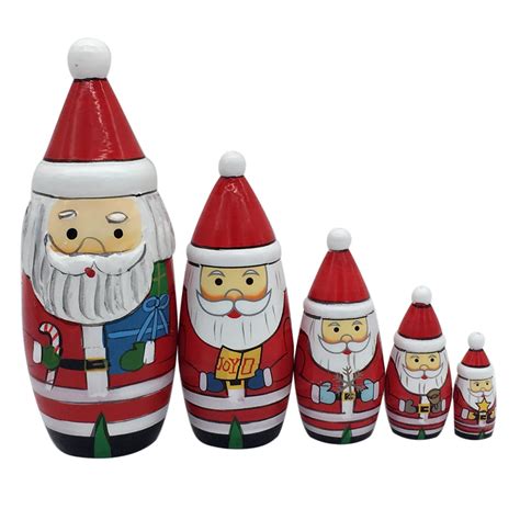 1857cm 5pcsset Santa Claus Matryoshka Wooden Russian Hand Painted