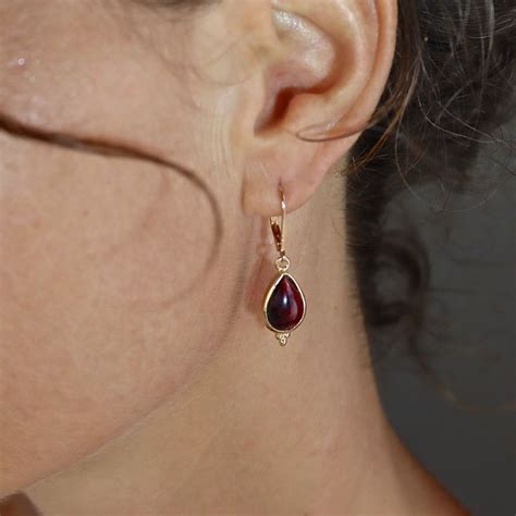 Garnet Gold Earrings Garnet Teardrop Dangle Earring For Woman Red