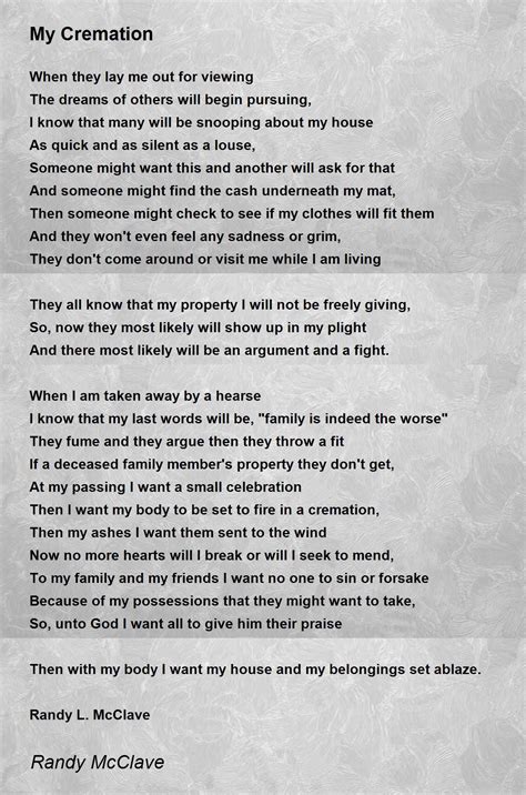 My Cremation My Cremation Poem By Randy Mcclave