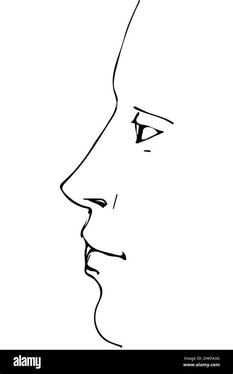 Croquis Vectorial En Blanco Y Negro Para Retrato De Un Perfil De