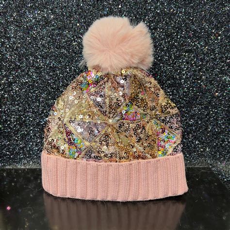 Pink Bobble Hat With Multi Colour Sequin Detail Sequin Cinderella