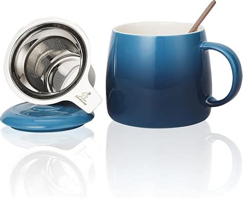 Tasse à Thé en Céramique avec Infuseur Cuillère et Couvercle 450ml