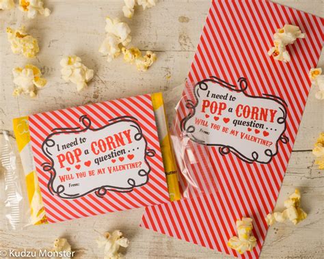 Printable Popcorn Valentine Non Candy Valentines Classroom - Etsy