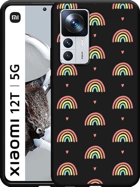 Xiaomi 12T 12T Pro Hoesje Zwart Regenboog Patroon Designed By Cazy