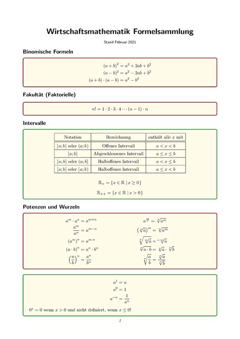 Formelsammlung Mathe F R Wirtschaftswissenschaftler