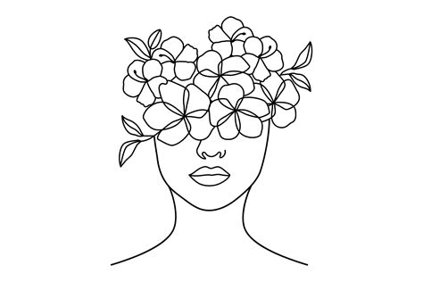 Women Head With Flowers Decorative Line Graphic By Subujayd · Creative