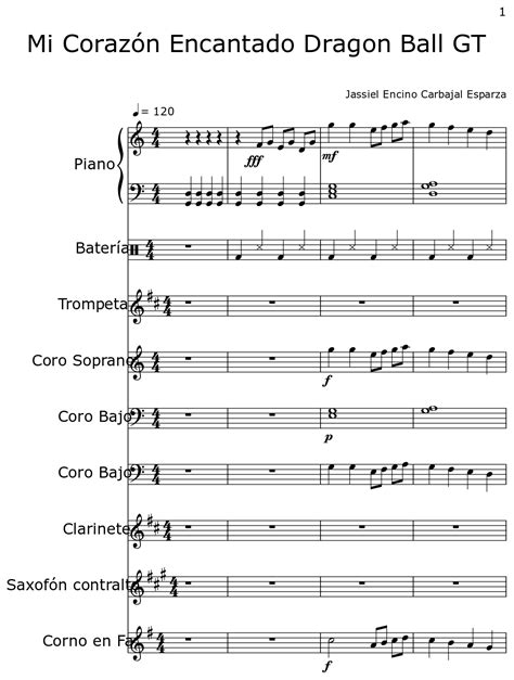 Mi Corazón Encantado Dragon Ball GT Sheet music for Piano Drum Set