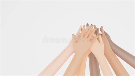 3D Render Of People Of Different Nationalities Team Putting Their Hands