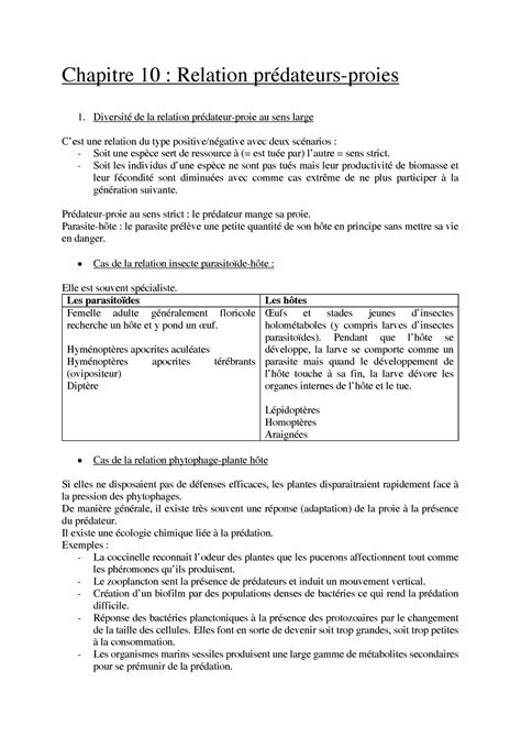 Chapitre Relation Pr Dateur Proie Chapitre Relation