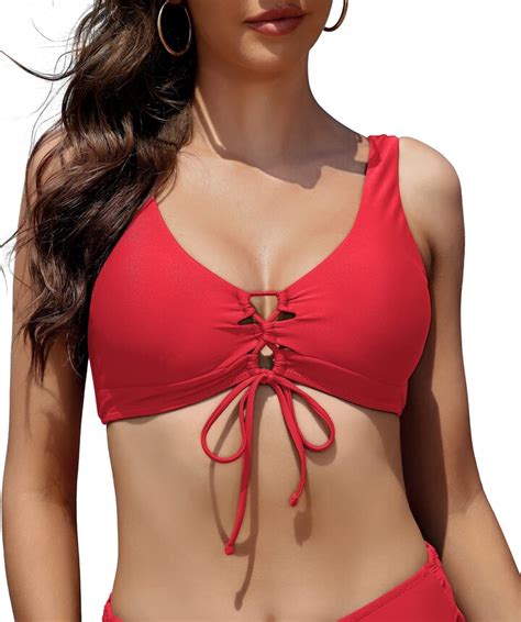 Shekini Lace Up Front Bikini Top Only Womens Adjustable Push Up