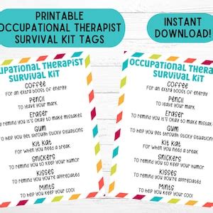 OT Survival Kit Gift Tag Occupational Therapy Month Printable OT Month