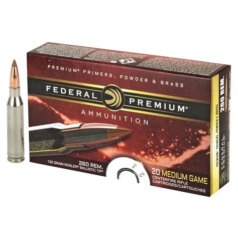 Federal Premium Vital Shok 260 Remington Ammo 120gr Nosler Ballistic Tip 20 Box