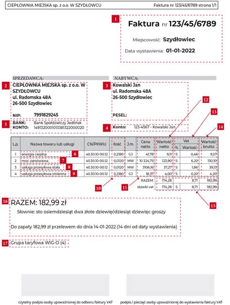 Jak czytać fakturę Ciepłownia Miejska w Szydłowcu