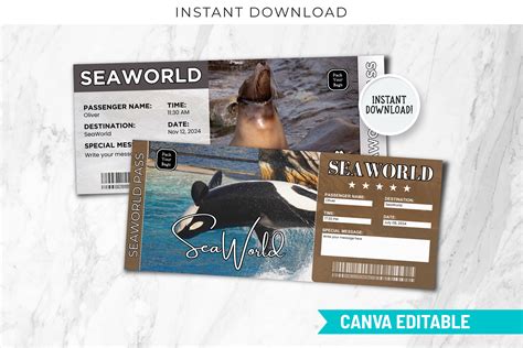 Editable Seaworld Surprise Trip Ticket Graphic By Snapybiz Creative